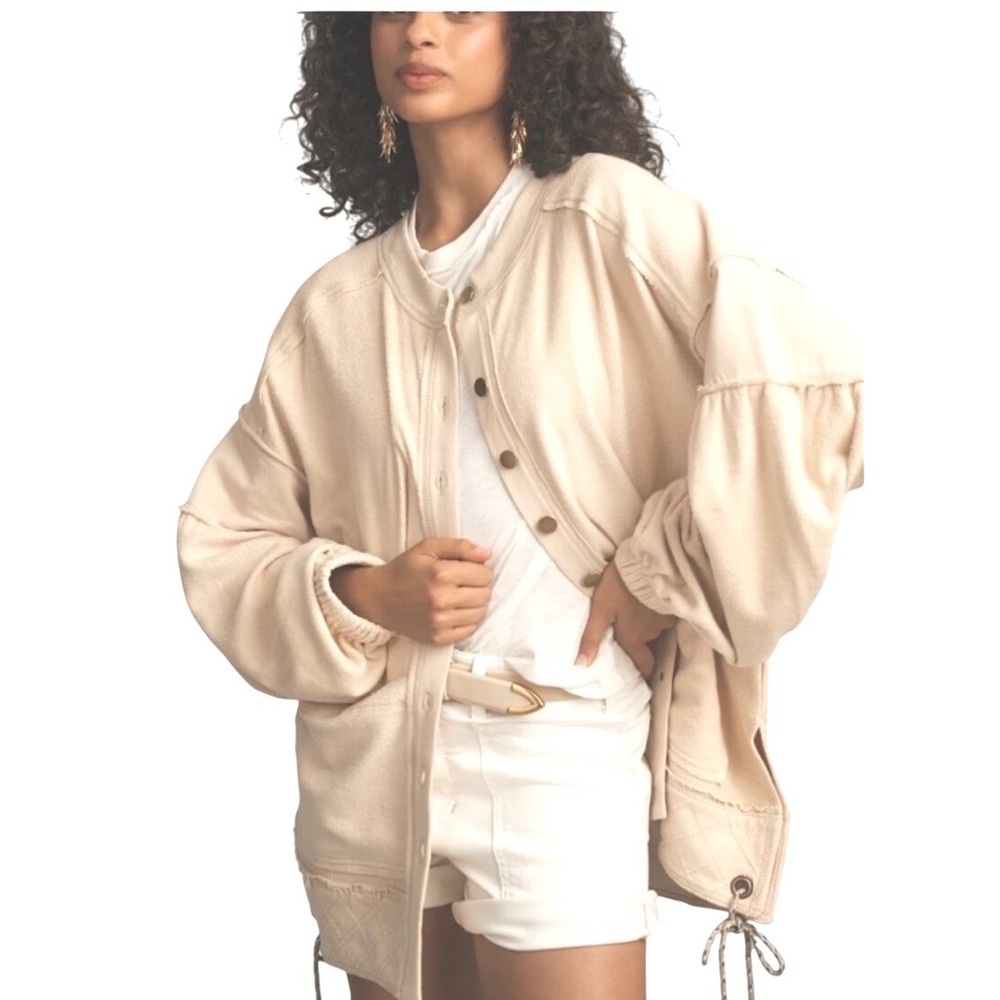 Anthropologie Pilcro Button-Front Boho Cozy Cotton Shacket‎ Cream Jacket S